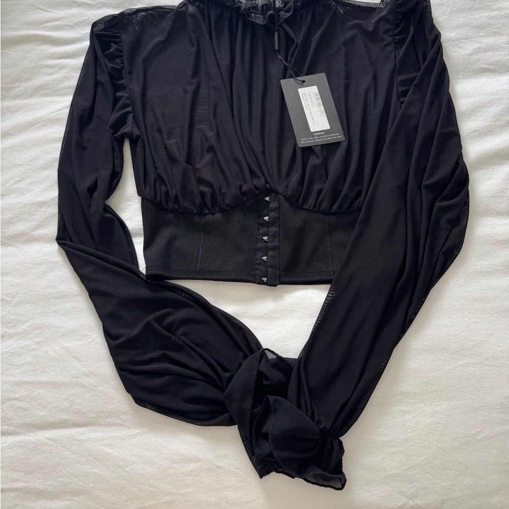 Black Mesh Bustier Ruffled Blouse - Picture 6 of 6
